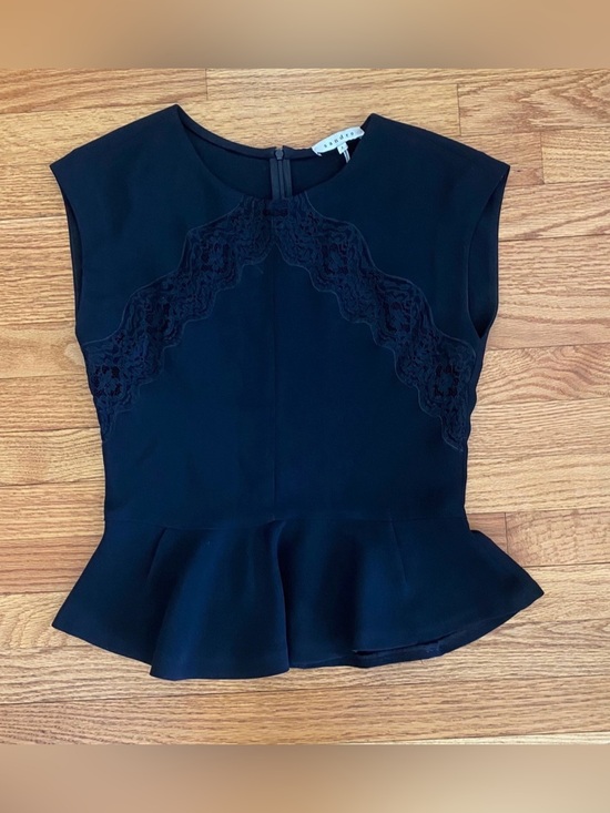 Sandro Tops - Sandro Peplum Top Women’s Size 2 Black Lace Detail Shirt Zip Closure-Back Blouse
